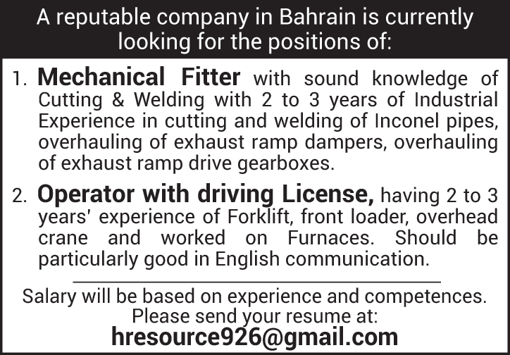 Mechanical Fitter, Operator